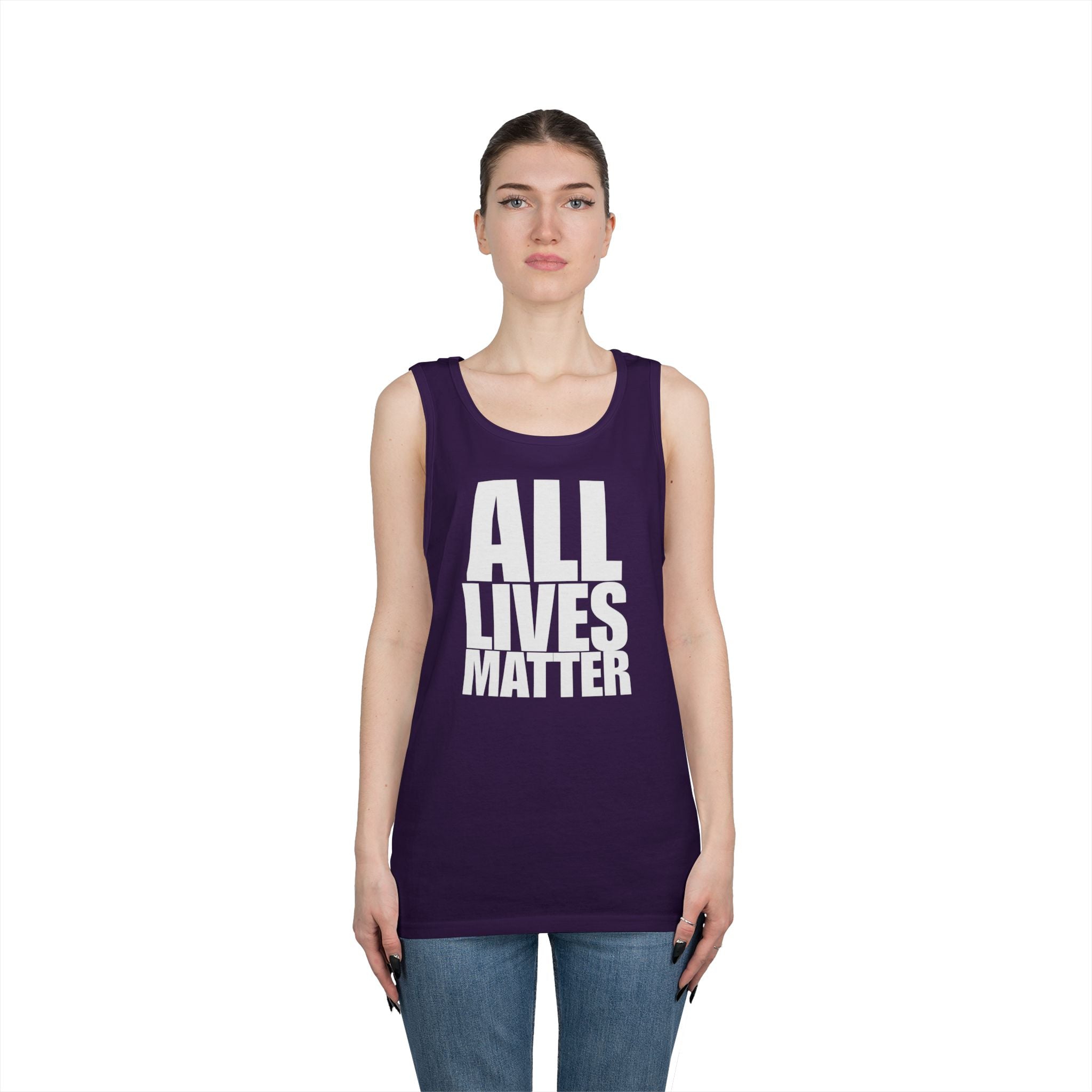All Lives Matter White Text Heavy Cotton Tank Top