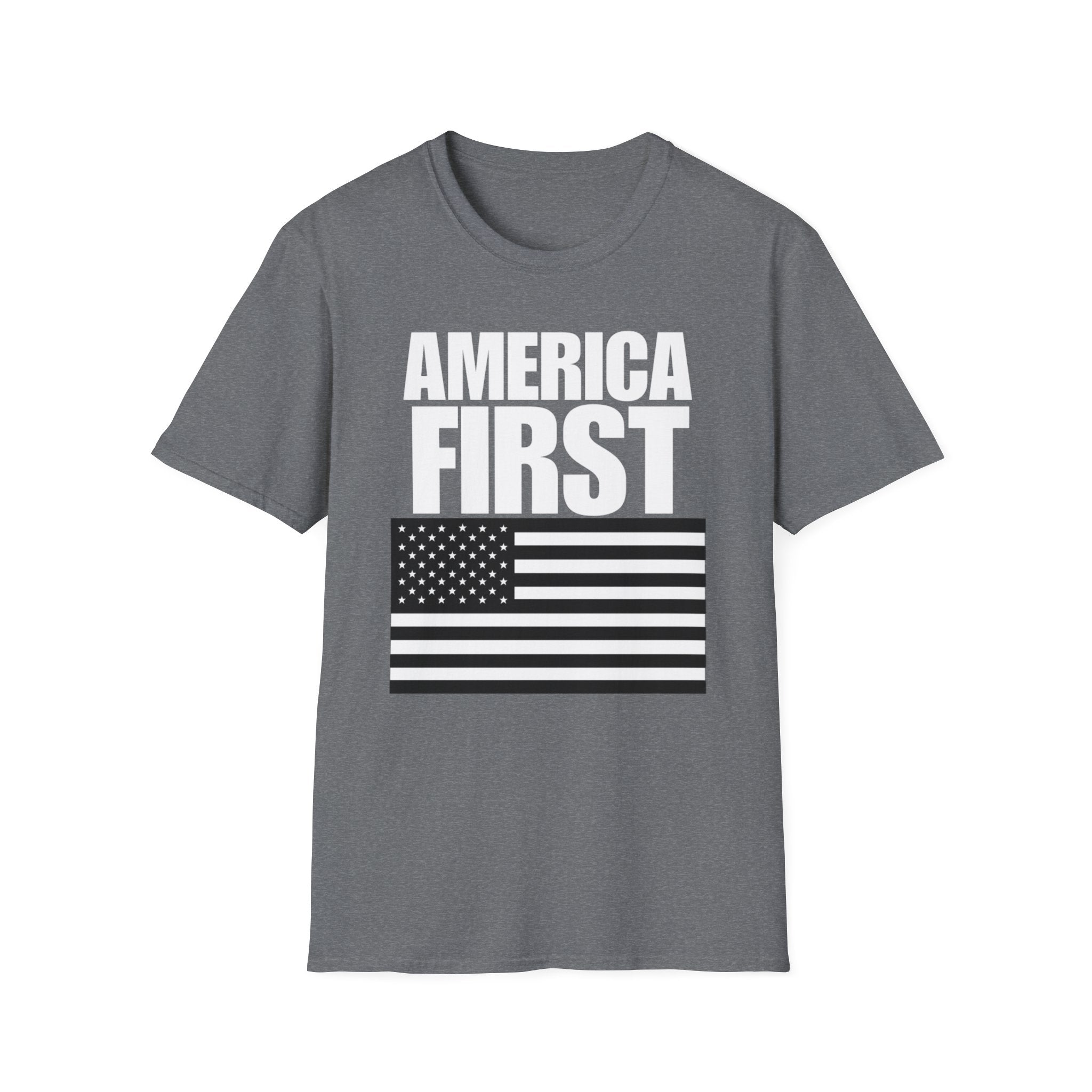 America First Black and White American Flag Softstyle Cotton Shirt T-Shirt