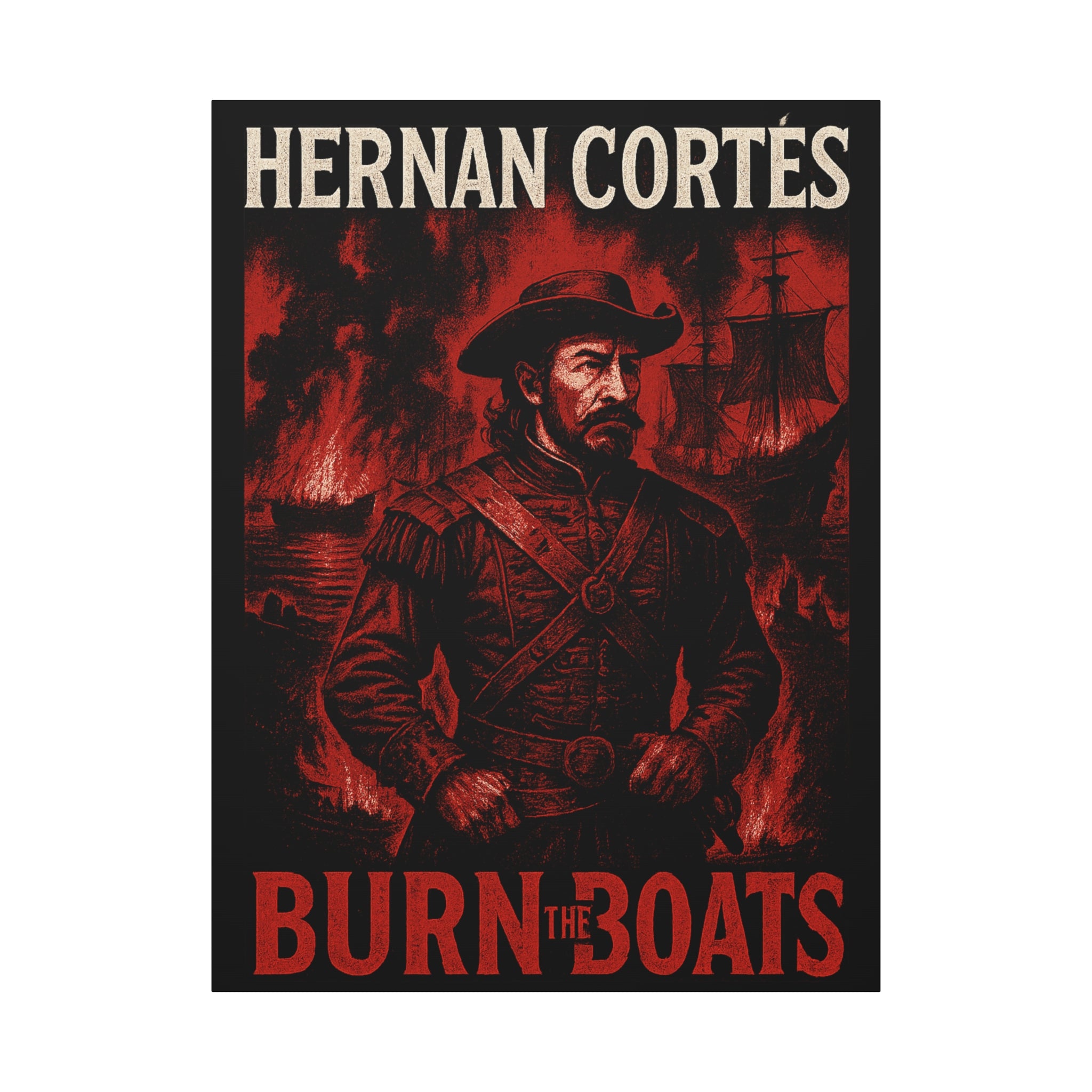 Hernan Cortes Canvas Artwork, 'Burn the Boats' Motivational Wall Decor
