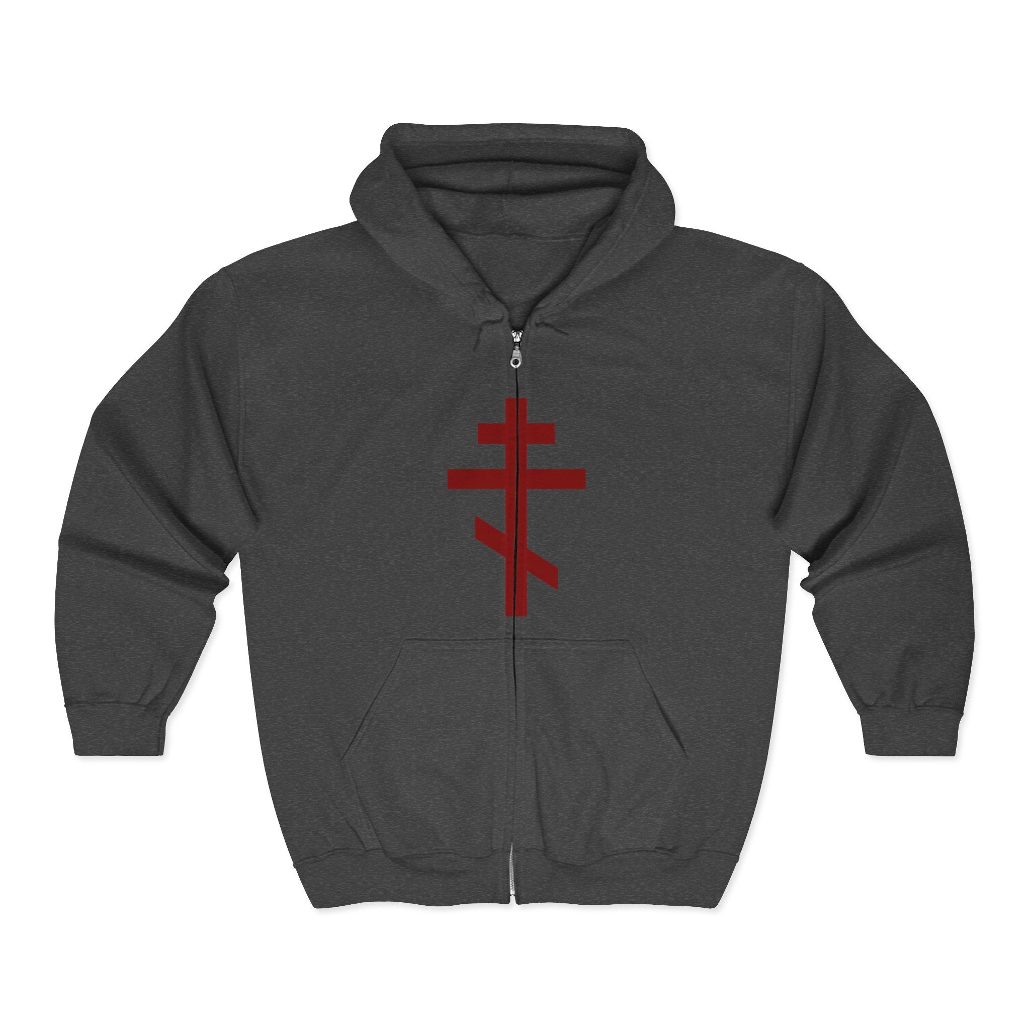 Crucifix Red Design Full Zip Up Hoodie Sweatshirt