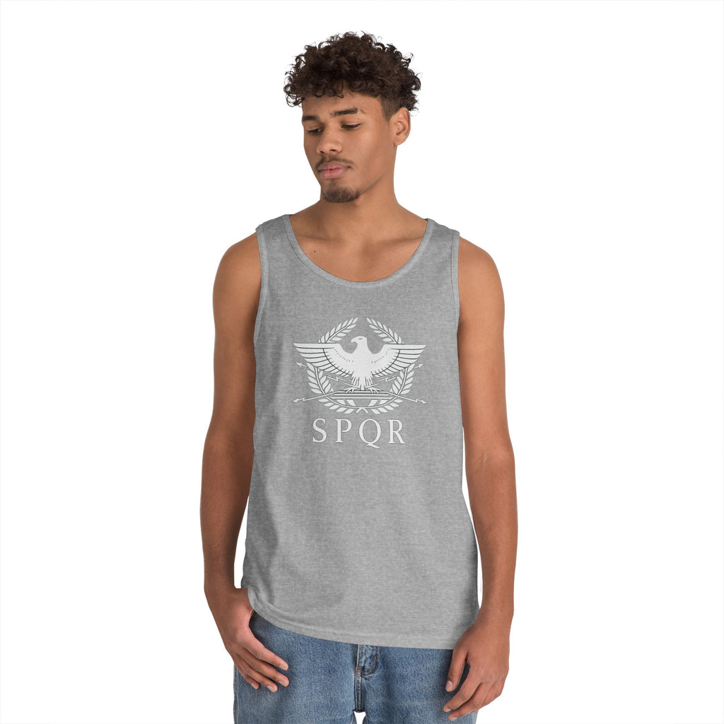 SPQR Roman Eagle White Design Heavy Cotton Tank Top