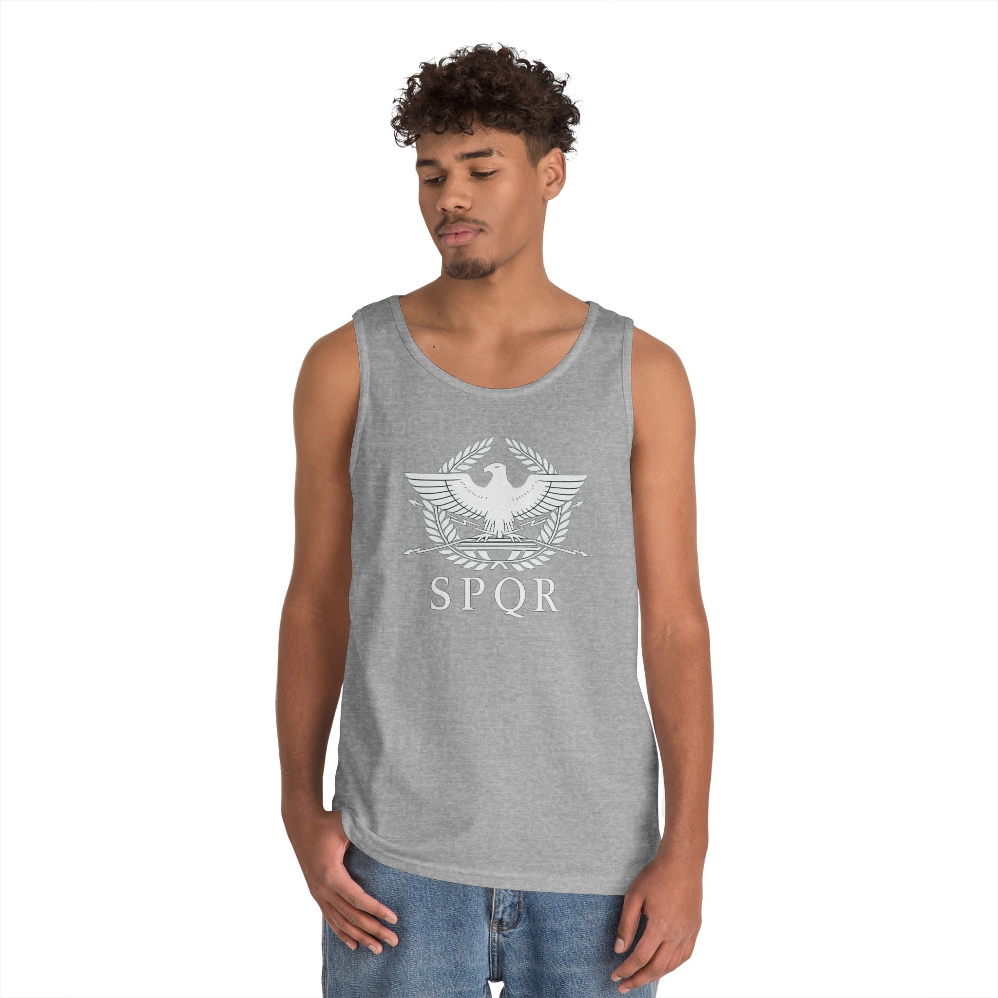 SPQR Roman Eagle White Design Heavy Cotton Tank Top