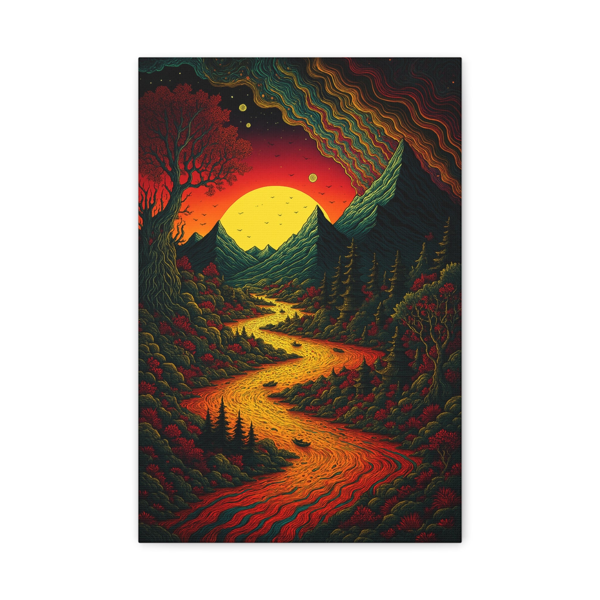 Trippy Sunset River Canvas Wall Art