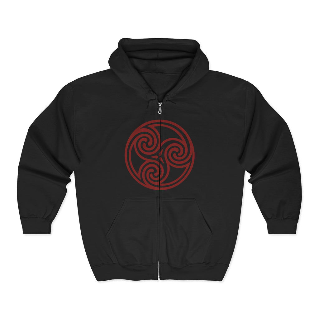 Celtic Spiral Triskele Trinity Symbol Alt Red Design Full Zip Up Hoodie Sweatshirt