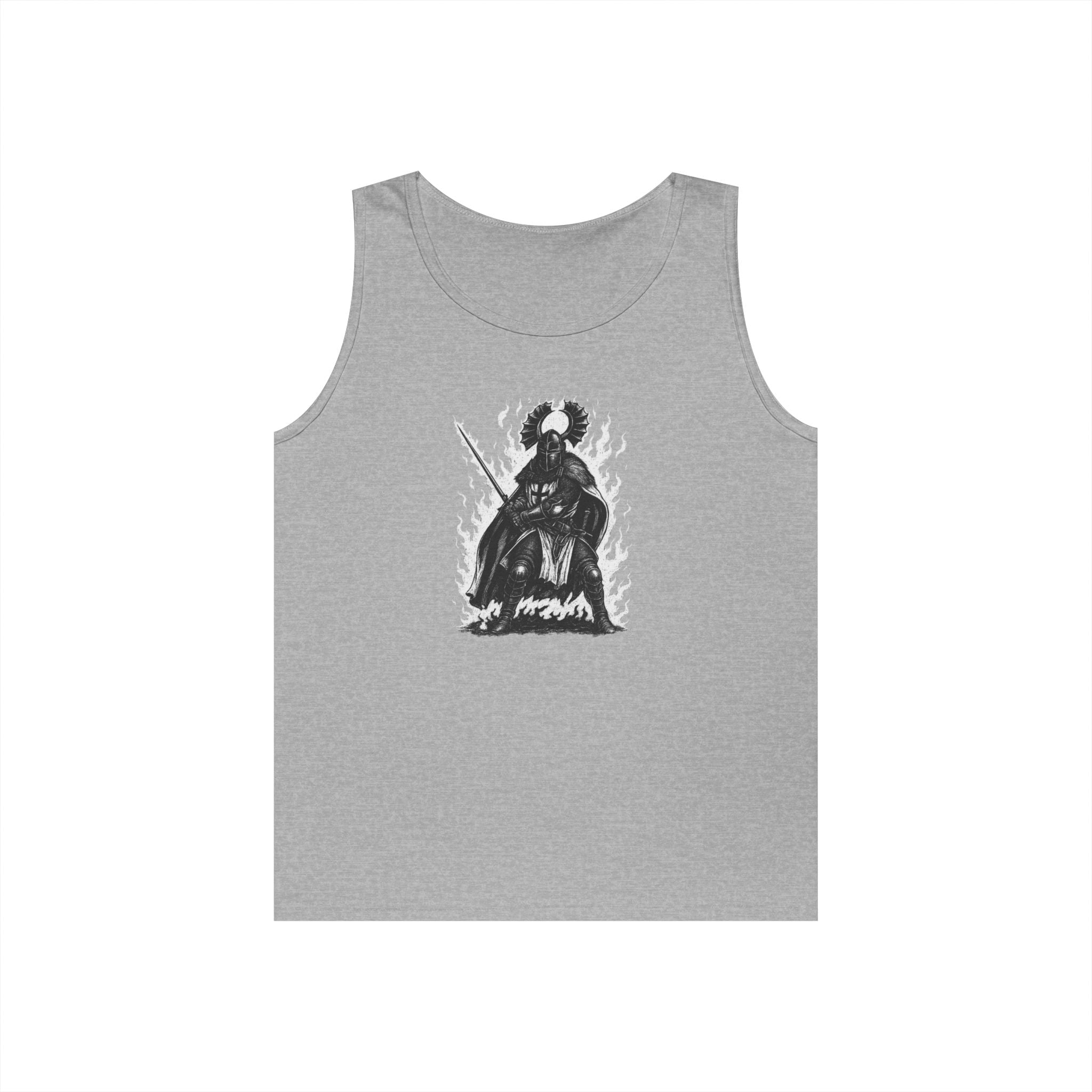 Teutonic Knight (No Text) Heavy Cotton Tank Top with Fiery Design