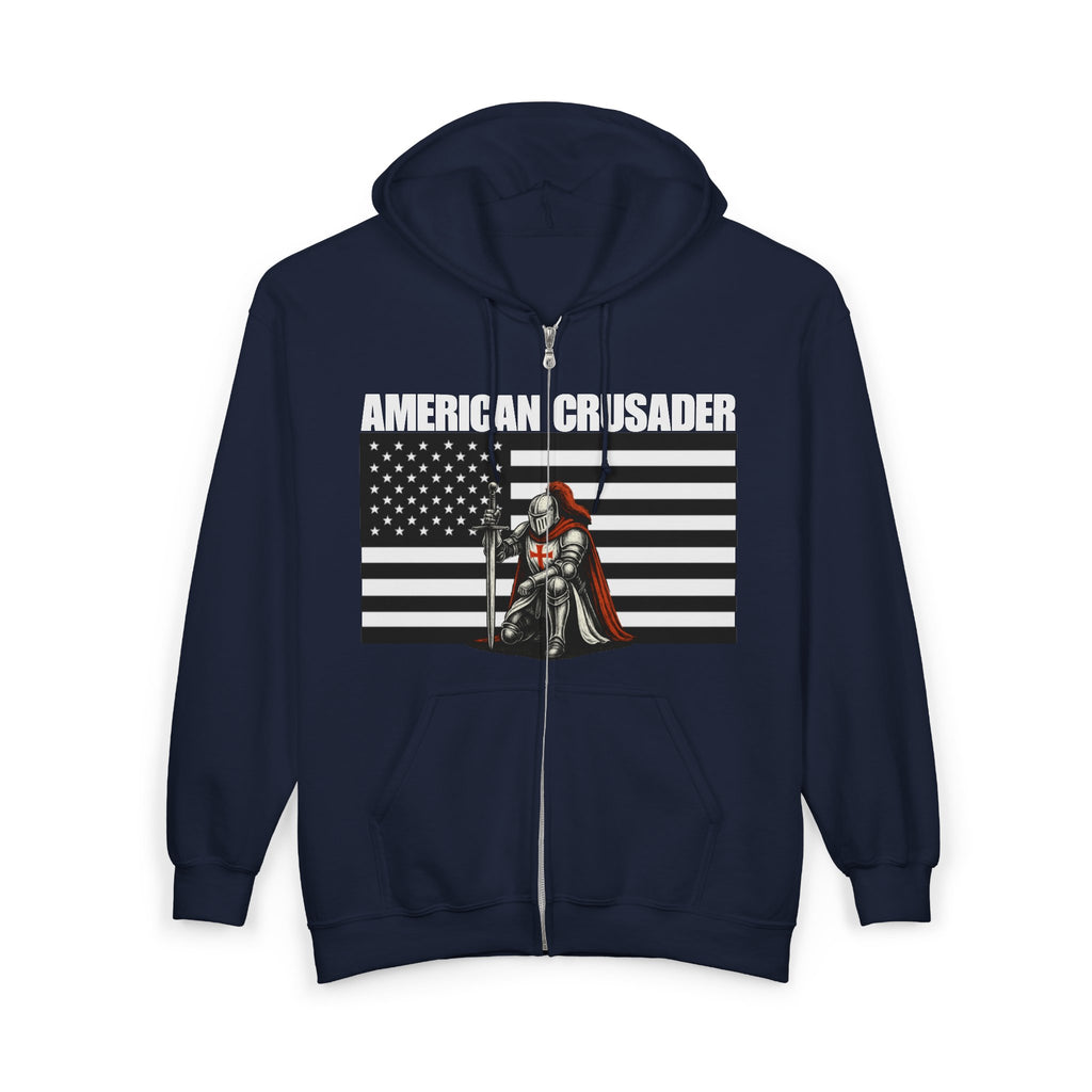 American Crusader Alt Black and White Design Full Zip Up Hoodie