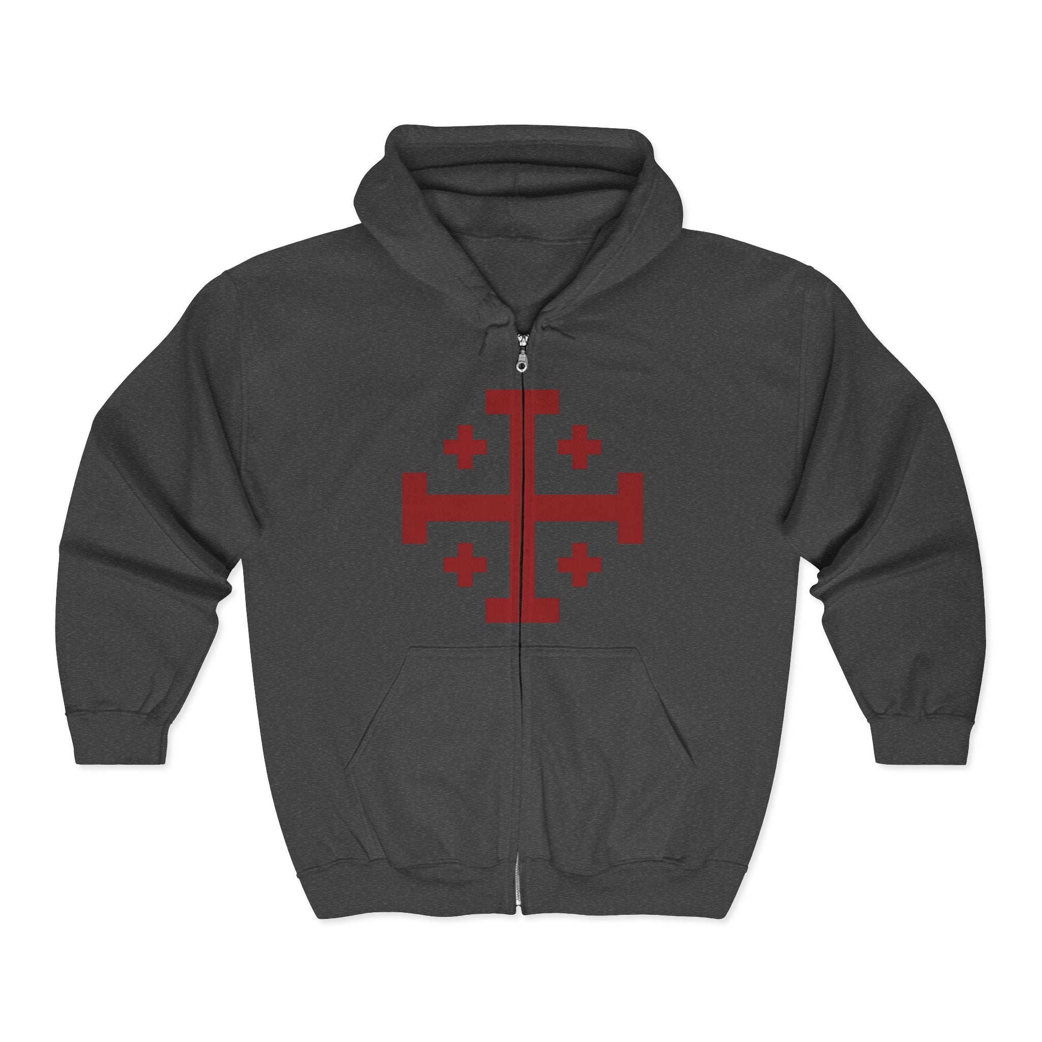 Cross of Jerusalem Red Design Zip-Up Hoodie Sweatshirt