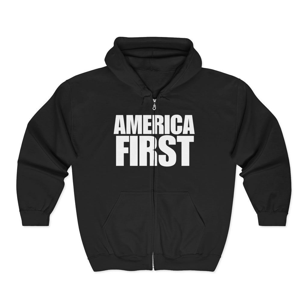 'America First' White Print Full Zip Up Hoodie Sweatshirt