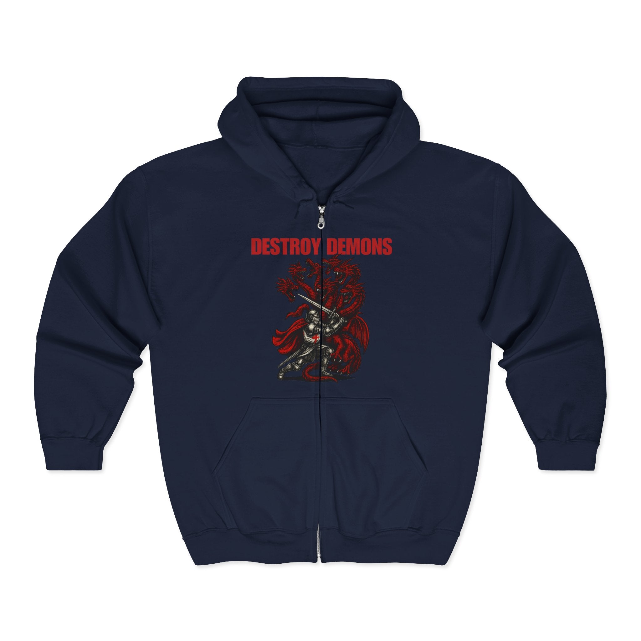 Destroy Demons Crusader Knight vs Dragon Zip Up Hoodie