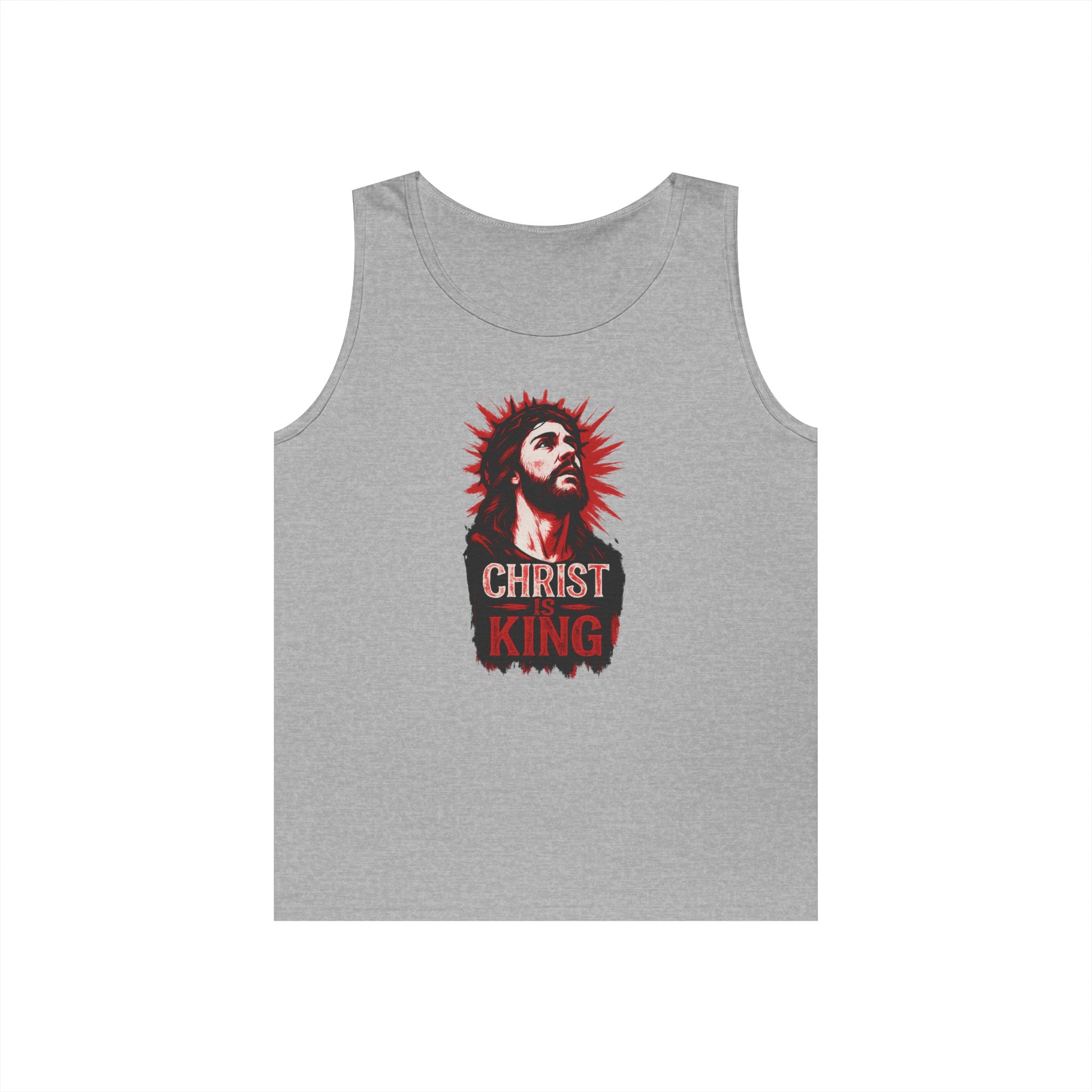 Christ King Unisex Heavy Cotton Tank Top - Casual Religious Apparel, Summer Wear, Gospel Gift, Faith Merchandise, Spiritual Clothing