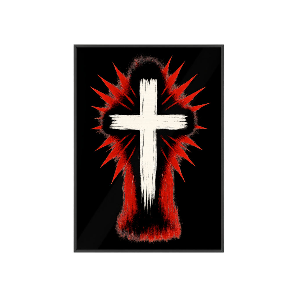 Crucifix Religious Art Poster with Wooden Frame