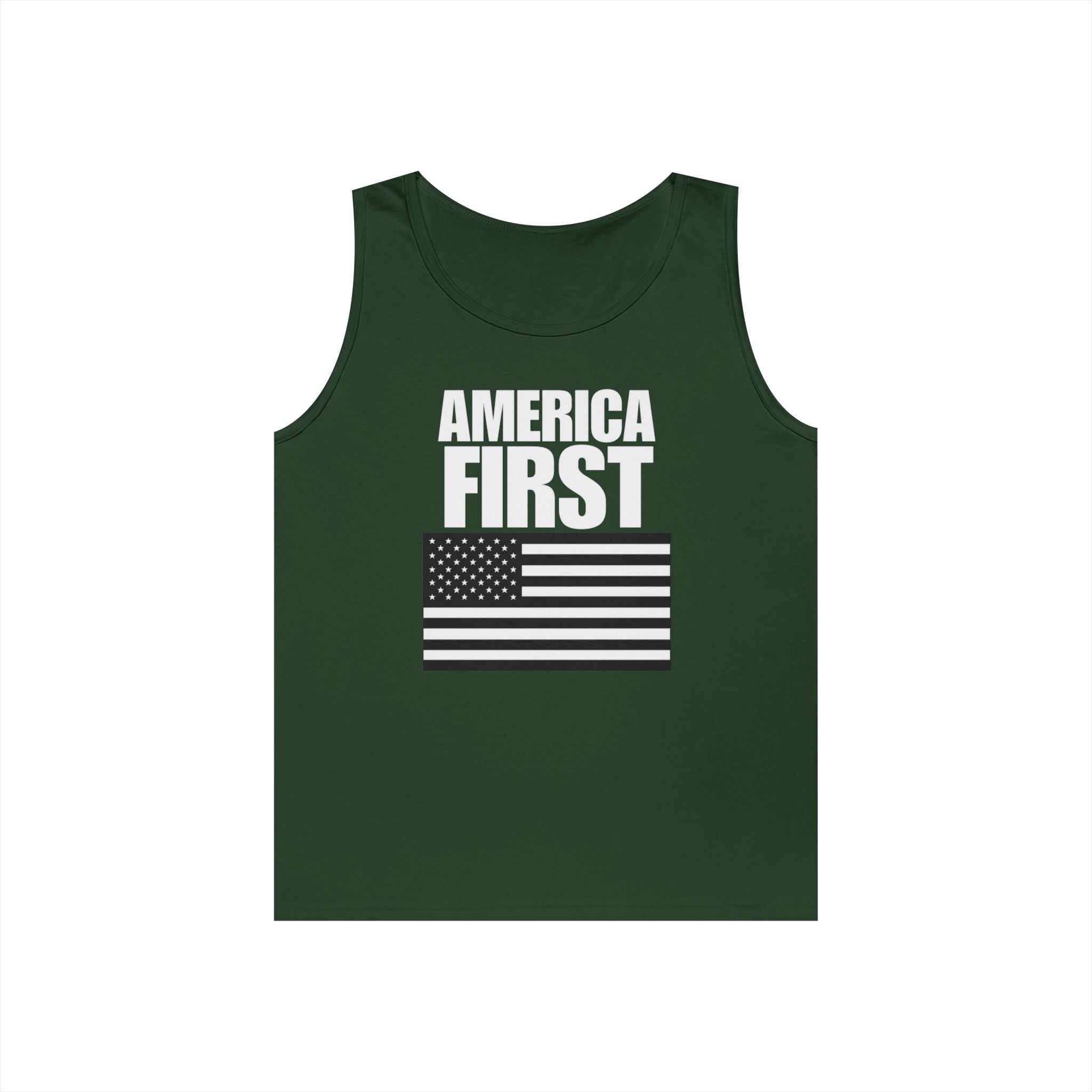 America First Black and White American Flag Heavy Cotton Tank Top