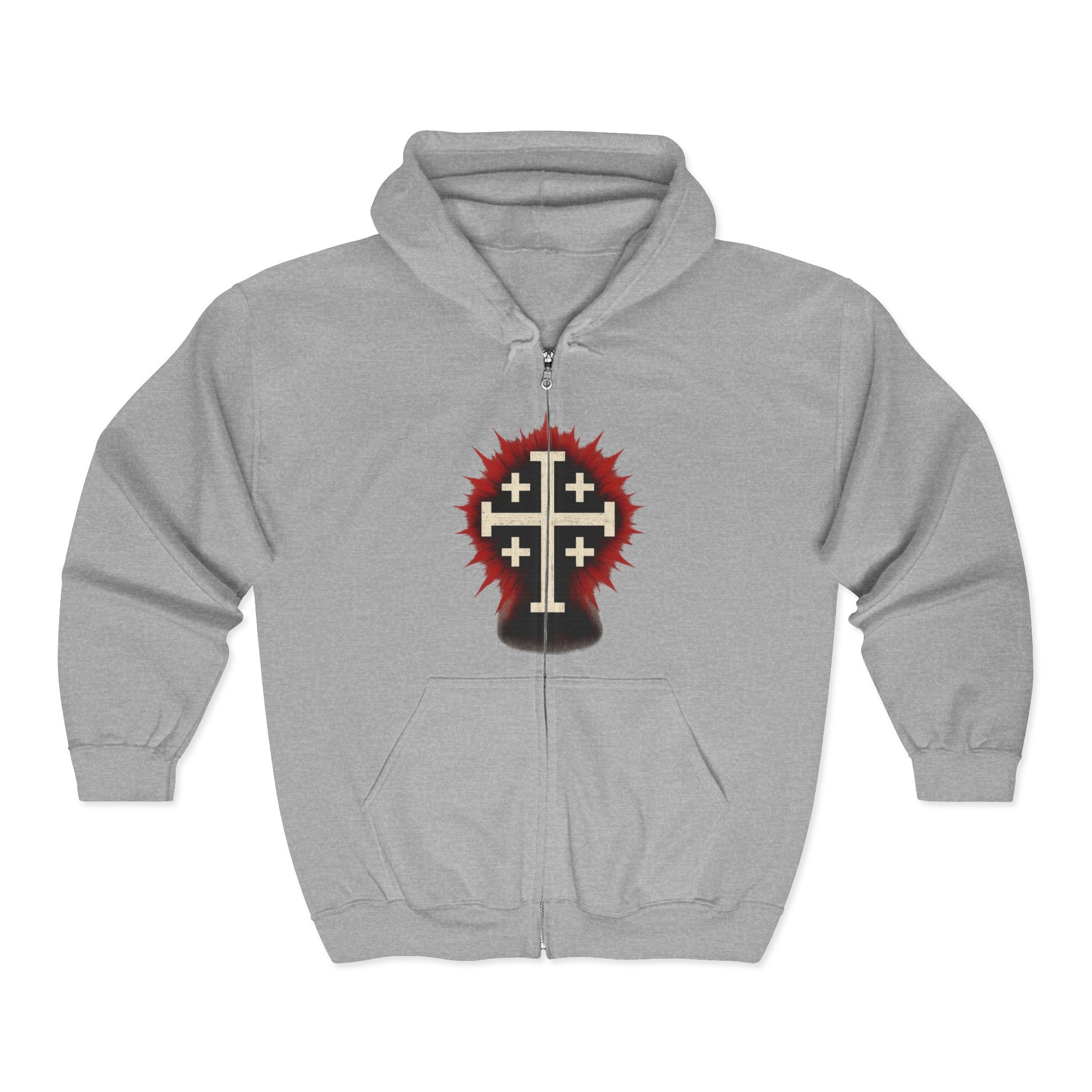 Crucifix Zip-Up Hoodie, Cross of Jerusalem Zip-Up Sweatshirt