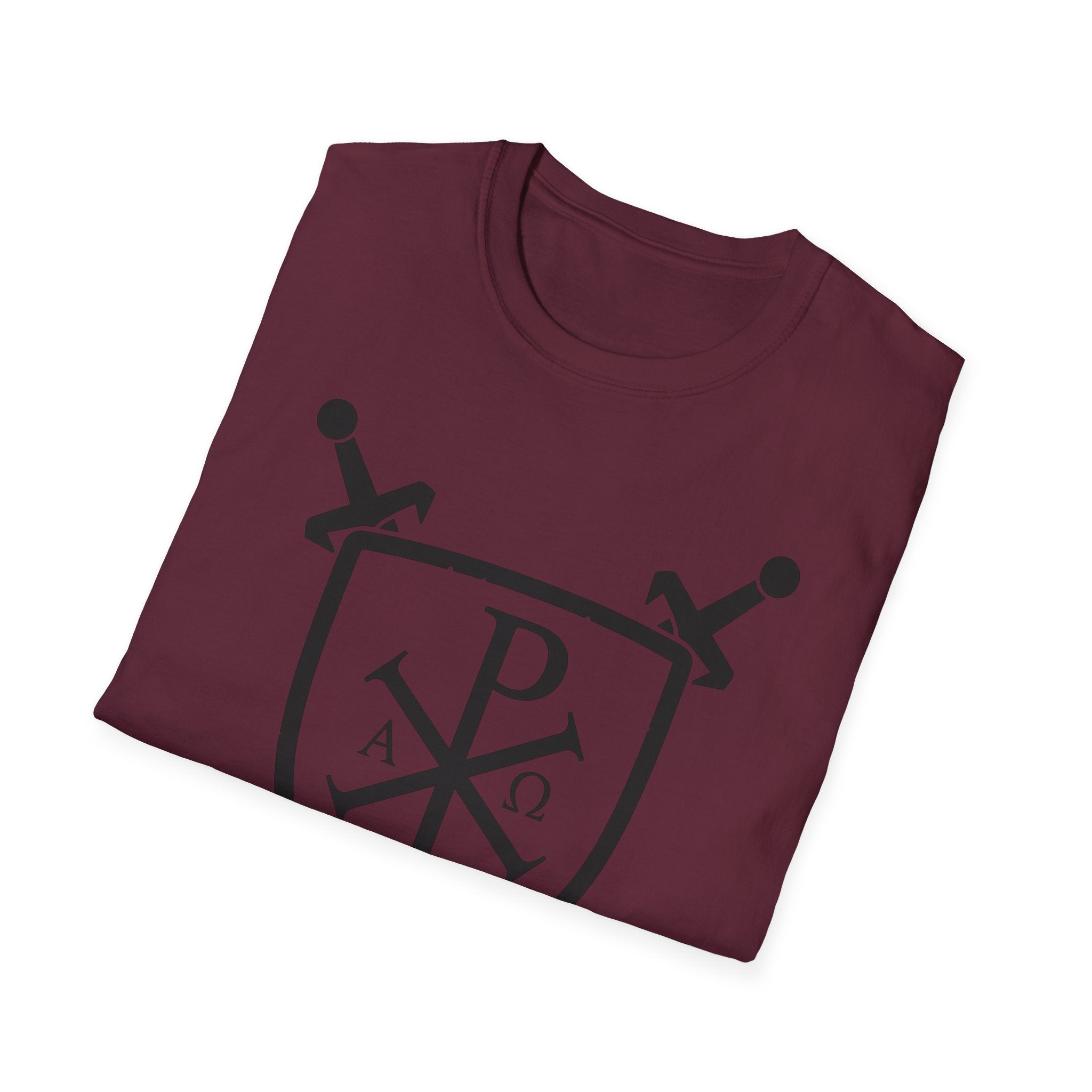Sword and Shield Pi Chi Rho Black Graphic Softstyle Cotton Shirt T-Shirt