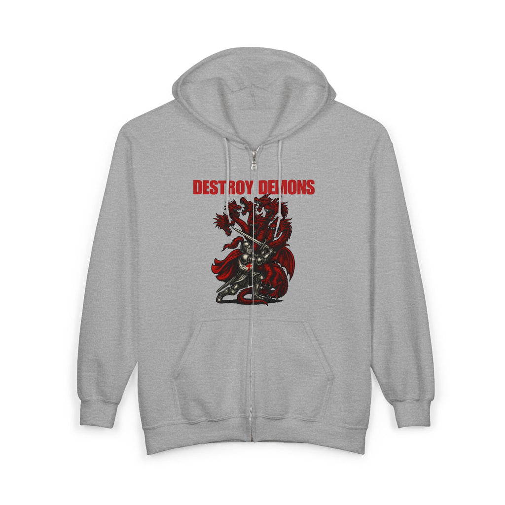 Destroy Demons Crusader Knight vs Dragon Zip Up Hoodie